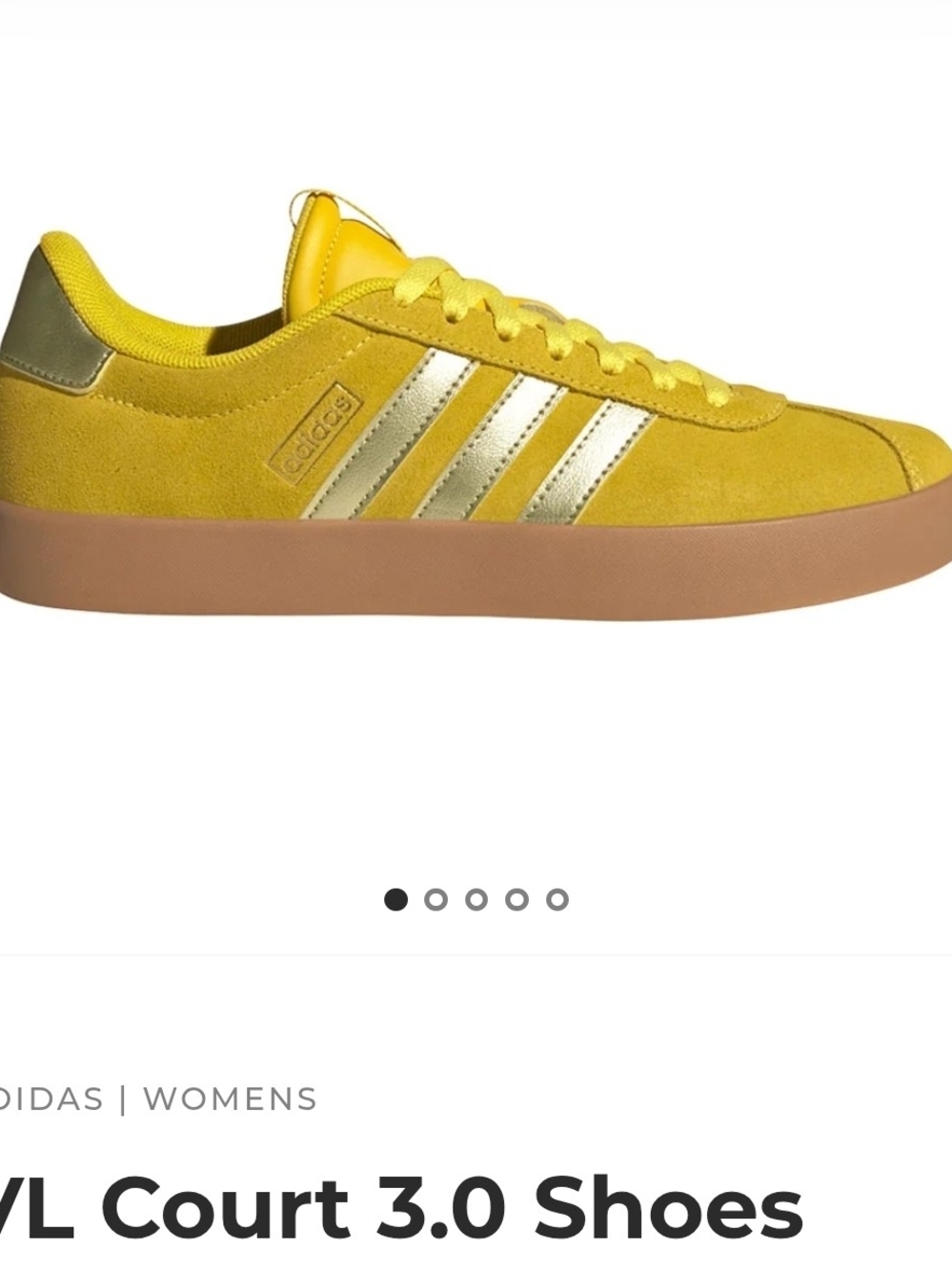 adidas Women’s VL Court 3.0 Suede Sneaker in Yellow with Gold Stripes